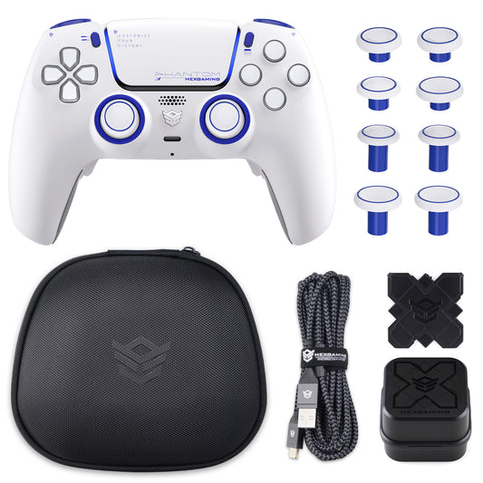 HEXGAMING PHANTOM Controller with Adjustable Triggers+Charging Cable+Carrying Bag for PS5, PC, Mobile - 10 Styles